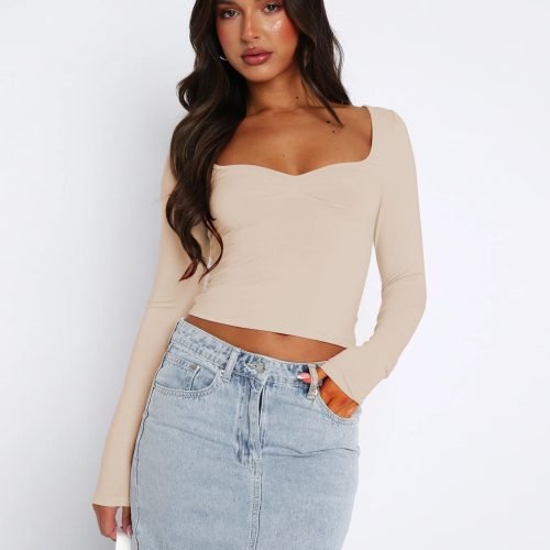 Autumn solid color long sleeves short