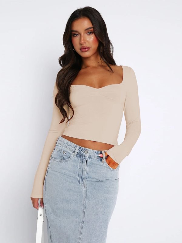 Autumn solid color long sleeves short